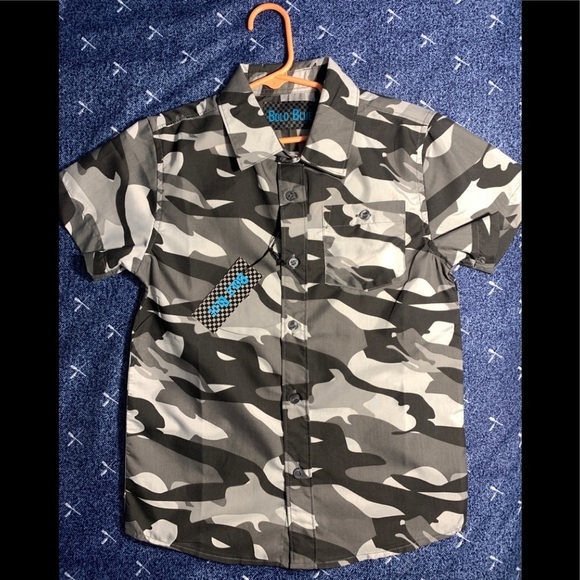 Bold Blue Camo Boys  button down shirt  6 - Picture 1 of 4